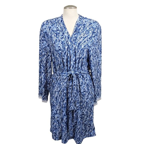 Gloria Vanderbilt Robe Housecoat Womens Plus 1X Navy Dream Knit Belted Wrap Lace - Picture 2 of 8